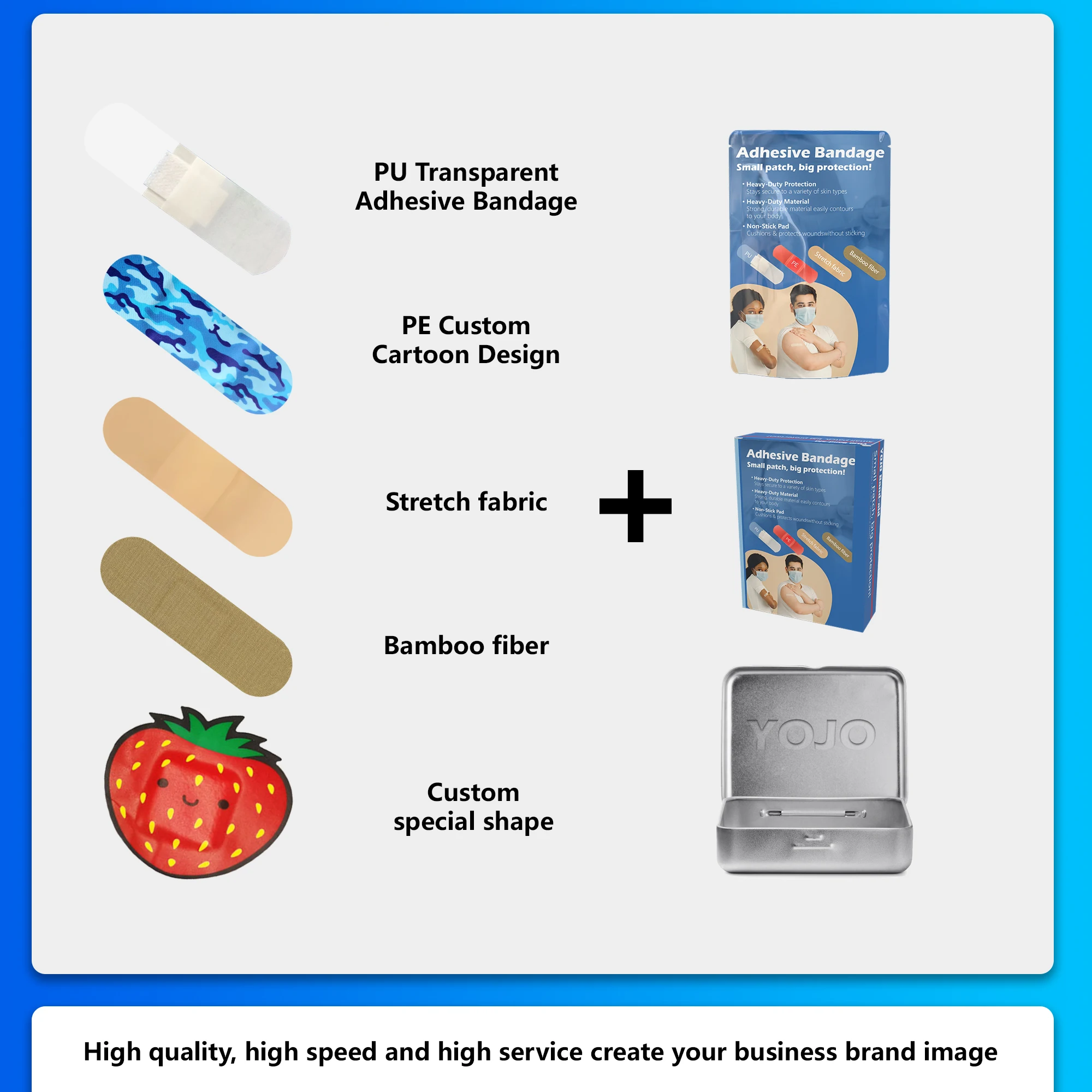 Custom Portable Flex Blue Bandaid in Biodegradable PE Material Fashion Plastic Box Band Aid