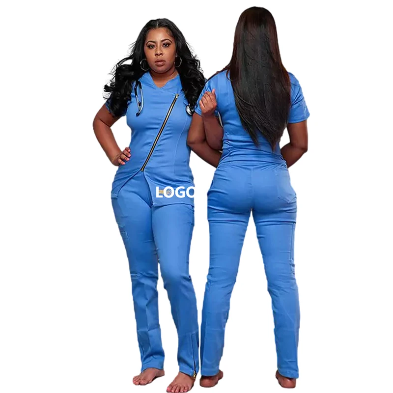 Wholesale custom nurse scrubs stretchy plus size scrubs jogger sexy fashion women nursing scrubs uniforms sets nurse