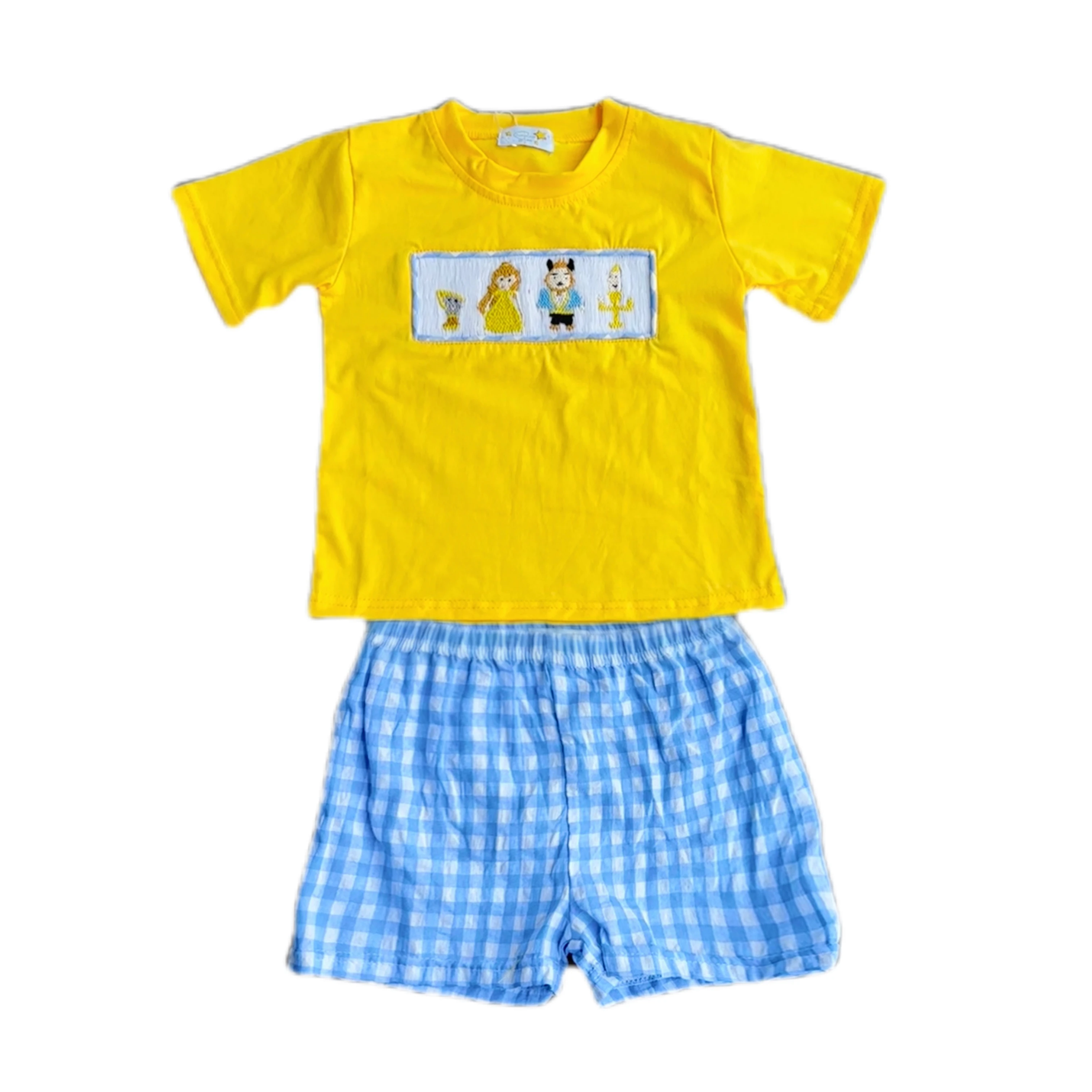 Yihui  OEM ODM bule set sweet custom pattern lovely teen girl set clothes skirt with short wholesale children clothing set smock