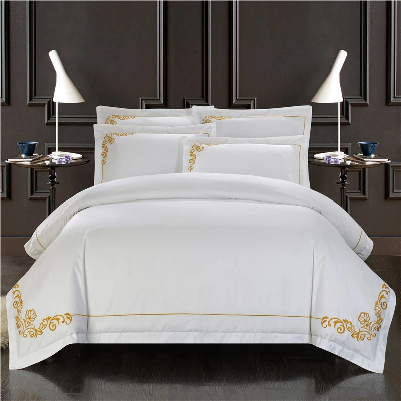 Hotel Cotton Bedding Set Queen King Size Custom Size Bed Linen Sets Luxury Embroidery Quilt Cover Set for Guesthouse Hotel