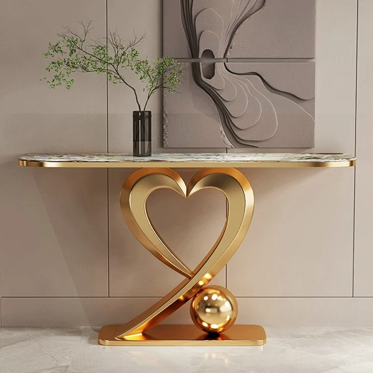 Baroque Style Stainless Steel Console Table Gold Square Narrow Entry Table Long Living Room Furniture