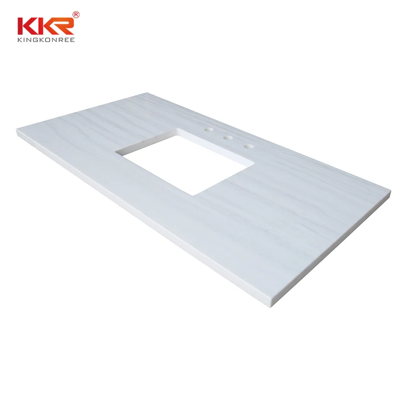 OEM modern artificial marble Carrara white acrylic solid surface waterfall kitchen counter tops island