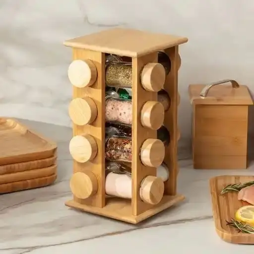 Wholesale Spice Rack Kitchen Accessories with Spice Jars Decorative Countertop Bamboo Storage Holders & Racks Natural