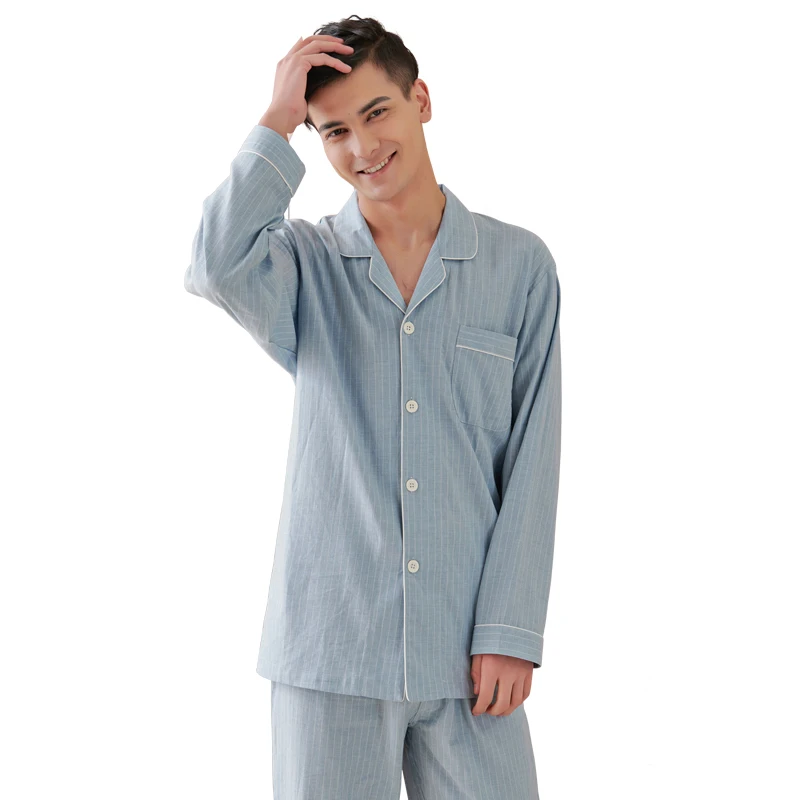 
 Cotton Sleepwear Custom Pajamas Men And Women Stripe Pyjamas Sleepwear For Couple  