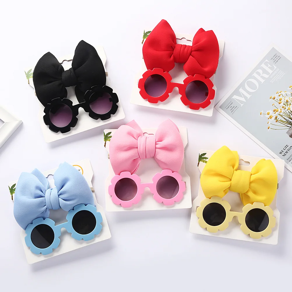Puff Bow Baby Headband Kids Sunglasses Flower Sun Glasses Eye Wear Nylon Elastic Hair Bands Seaside Headdress