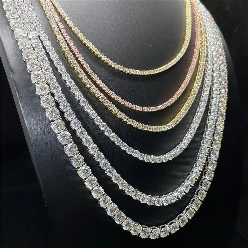 Fine Jewelry Hip Hop 925 Sterling Silver VVS Moissanite Diamond Classic Tennis Chain Necklace For Men Women