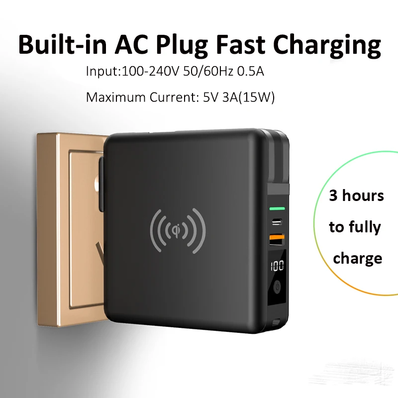 New Generation Kp-super6 Travel Charger Power Bank PD Wireless 10000mah CE ROHS FCC,CE ROHS FCC USB Type C,AC 8000mah 5V 3A 258g