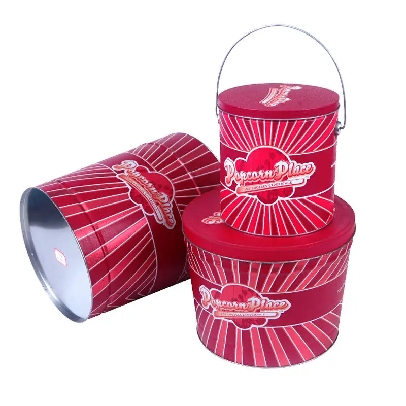 Direct Factory Wholesale Popcorn Packaging Buckets  Metal Tin Custom Popcorn Buckets Large Tin Storage Box