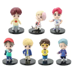 7PCS/set Bangtan Boys Groups Model Toys KPOP Star Cartoon Toy PVC Keychain Figures Car Hanging Ornaments Cake Decoration
