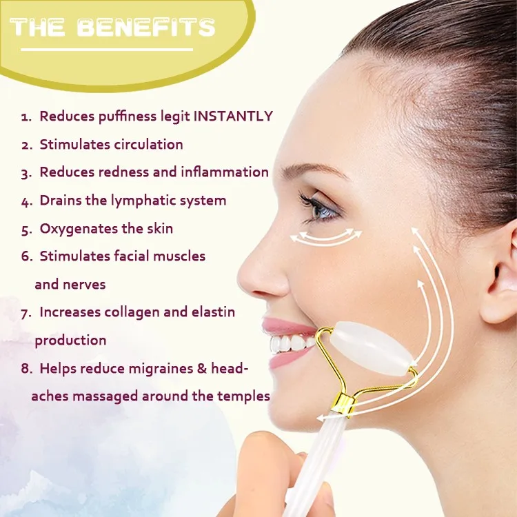 Wholesale Best High Quality Pink Anti Aging Face Massager Rose Quartz Natural Jade Set Facial Gemstone Roller with guasha set