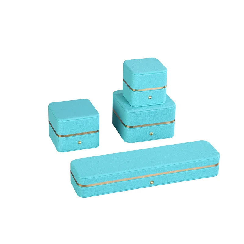 Luxury Blue PU leather jewelry packaging set gift ring boxes