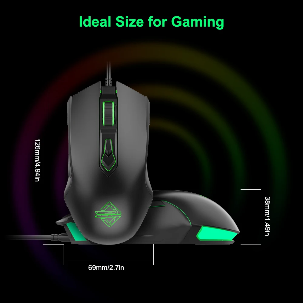 Ajazz AJ52 7 RGB Wired Gaming Mouse Adjustable DPI for Laptop PC Computer Games Or Work Programmable Bubuttons