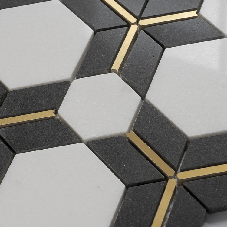 Натуральный Мрамор белая Каррара алмазная шестиугольная мозаичная плитка полированная латунная мраморная для ванной комнаты напольная