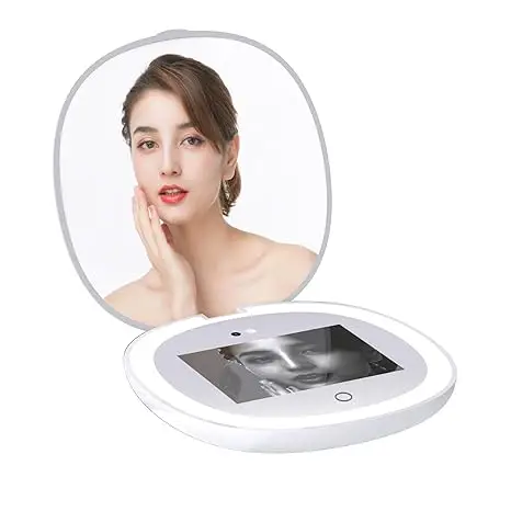 Foldable Smart UV Makeup Mirror Portable Rechargeable Travel Compact UV Camera LED Mirror For Sunscreen Test