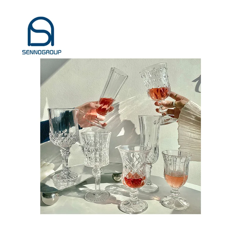 Custom Embossed Transparent Drinking Water Glass Vintage Diamond Lead-free Crystal Wine Glass Goblet Glass Cups