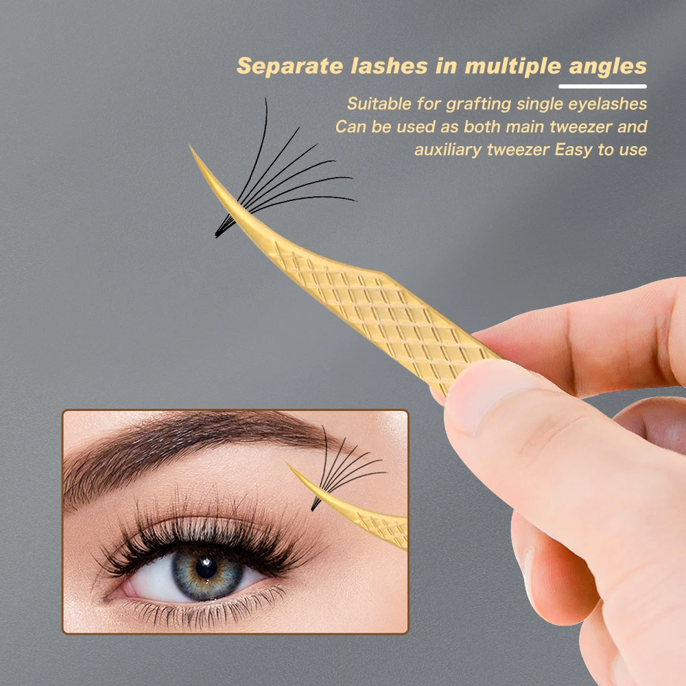 Eyelash Extension Tweezers With Fiber Tips Golden Stainless Steel High Precision Tweezer for Volume Fans Makeup Tools