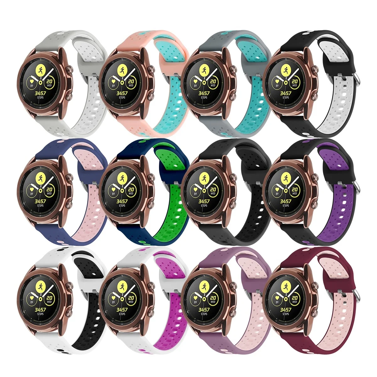 Ремешок резиновый для Samsung Galaxy Watch 3/4/5pro Двухцветный силиконовый браслет гольфа Active 2 20/22 мм