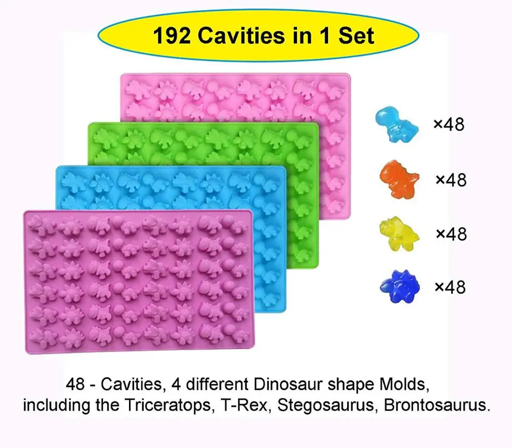 Stocks Promotion 48 Cavity Mini Dinosaur Silicone Candy Molds/Dragon Gummy Bear Mold, Non-Stick Gummie Chocolate Gelatin Tray