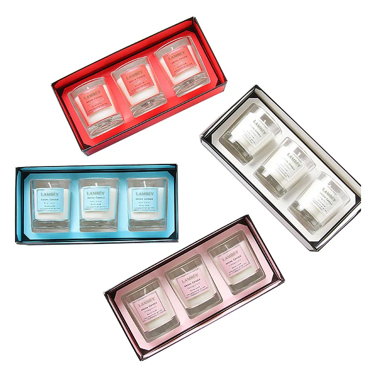 Factory Directly Supply 3 pieces Luxury Candle Gift Set Transparent Jar scented Candle Gift Set