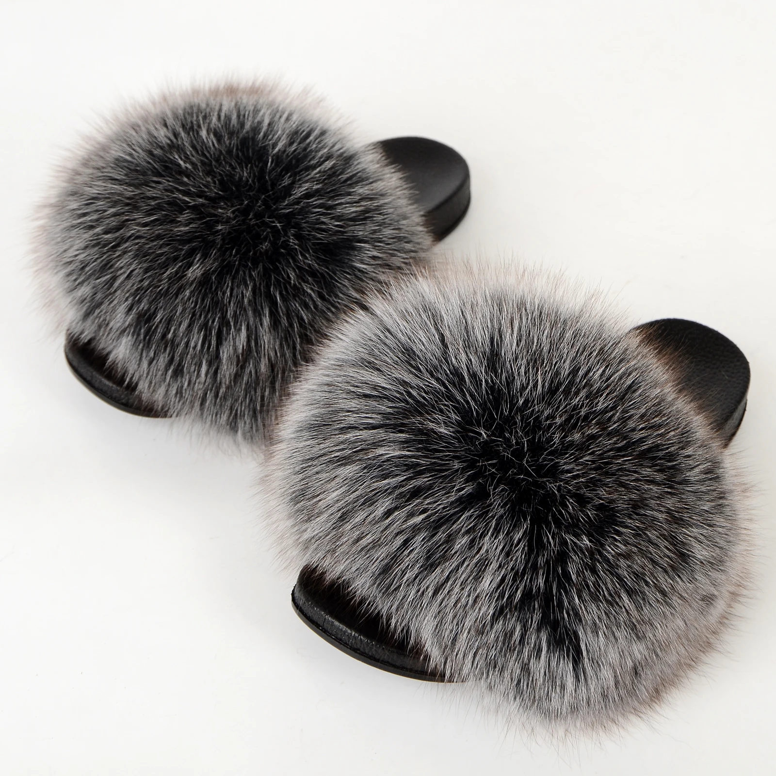
Cost-effective colorful fashion luxury fluffy women middle fox fur slide 