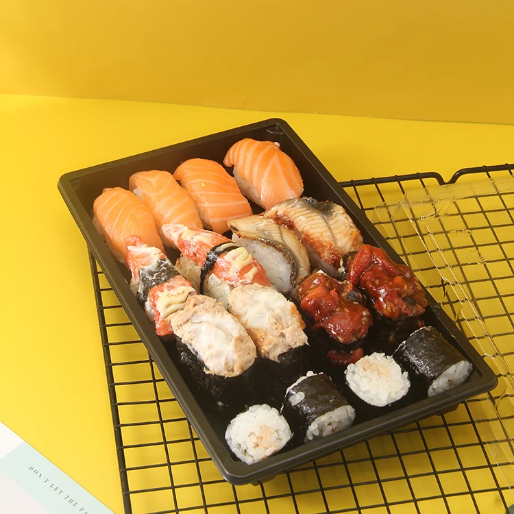 Custom Factory Price Disposable  Food Grade Packaging Food Containers Togo Plastic Black Sushi  Tray plastic
