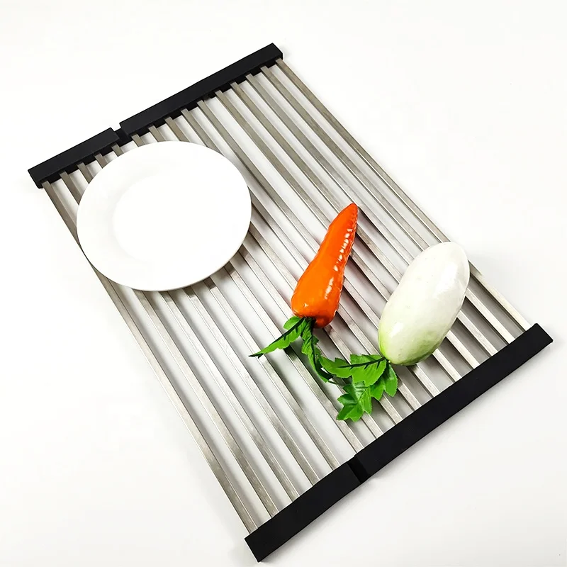 Over the Sink Kitchen Roll up Dish Drainer Drying Rack Portable Foldable 304 Stainless Steel Metal Storage Holders & Racks