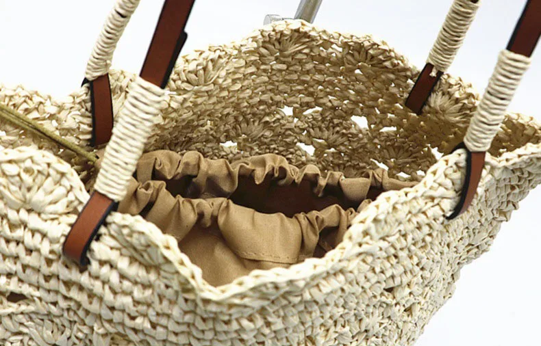 Handmade Leather Shoulder Strap Vietnam New Paper Woven Summer Handmade Knitted Straw Beach Bag