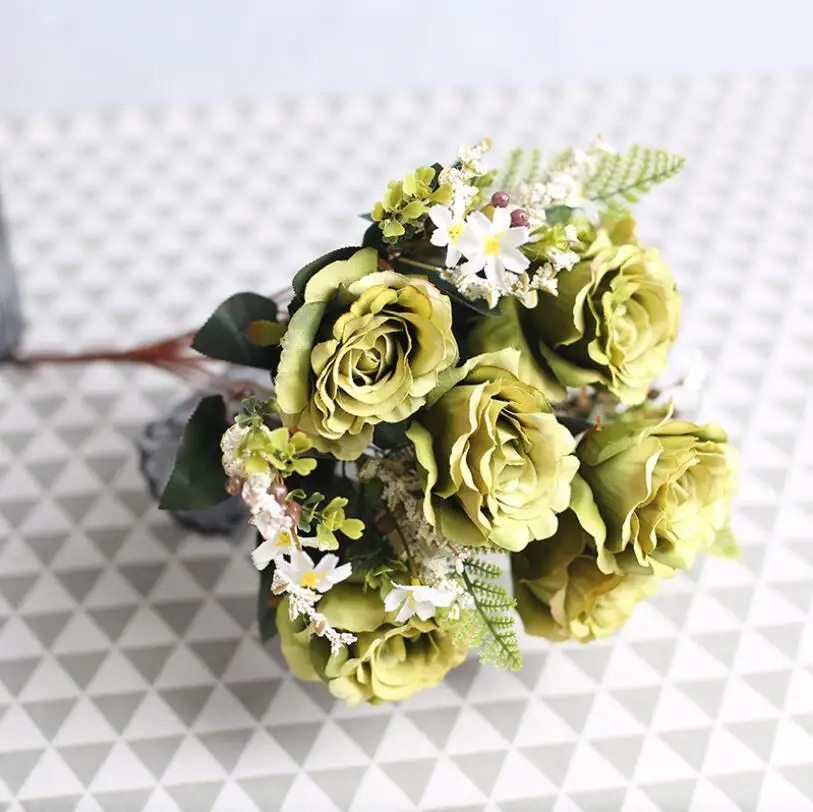 Colorful Silk rose Bouquet  Artificial Flowers 7 Big Heads Wedding Home Decoration Flower