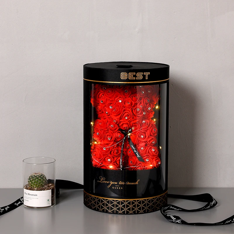 Искусственные цветы из полиэтилена медведи Роза медведь с подсветкой Розовый Медведь Тедди в коробке для Дня Святого Валентина Свадебный Подарок