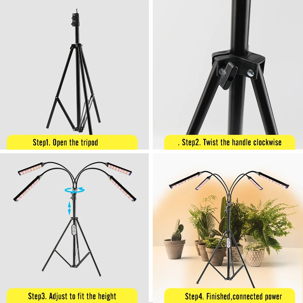 Sinjialight 160W 4 heads tripod stand adjustable 360 degree 768 leds dimmable timing seperate control led grow light ZW0332