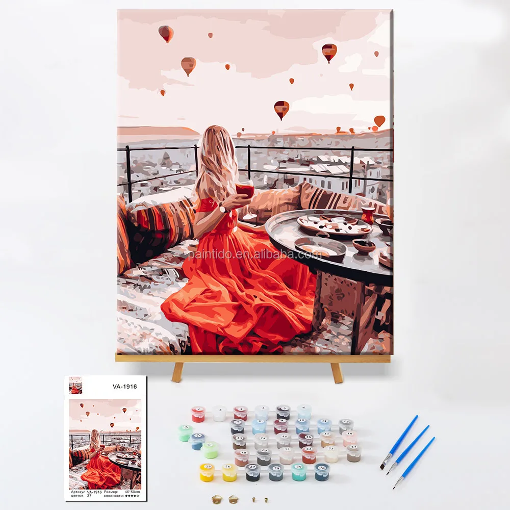 Paintido beautiful scenery and girl acrylic paint drawing painting picture