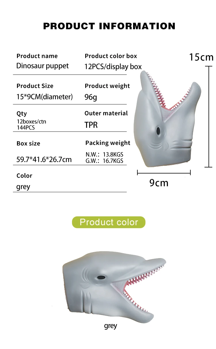 2022 Funny Novelty Sea Animal Toy TPR Plastic Dophin Hand Puppet Toy