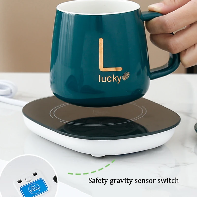55 Degree Constant Temperature Thermostatic with USB Electric Smart Heated Ceramic Coffee Cup Mug Warmer Set