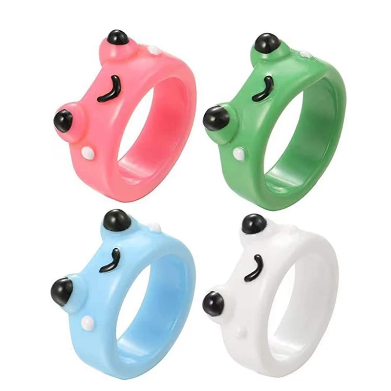 New Hot Sale Fun Ring Cute Animal Acrylic Resin Frog Shape Ring Personalized Kids Cartoon Plastic Frog Resin Finger Rings