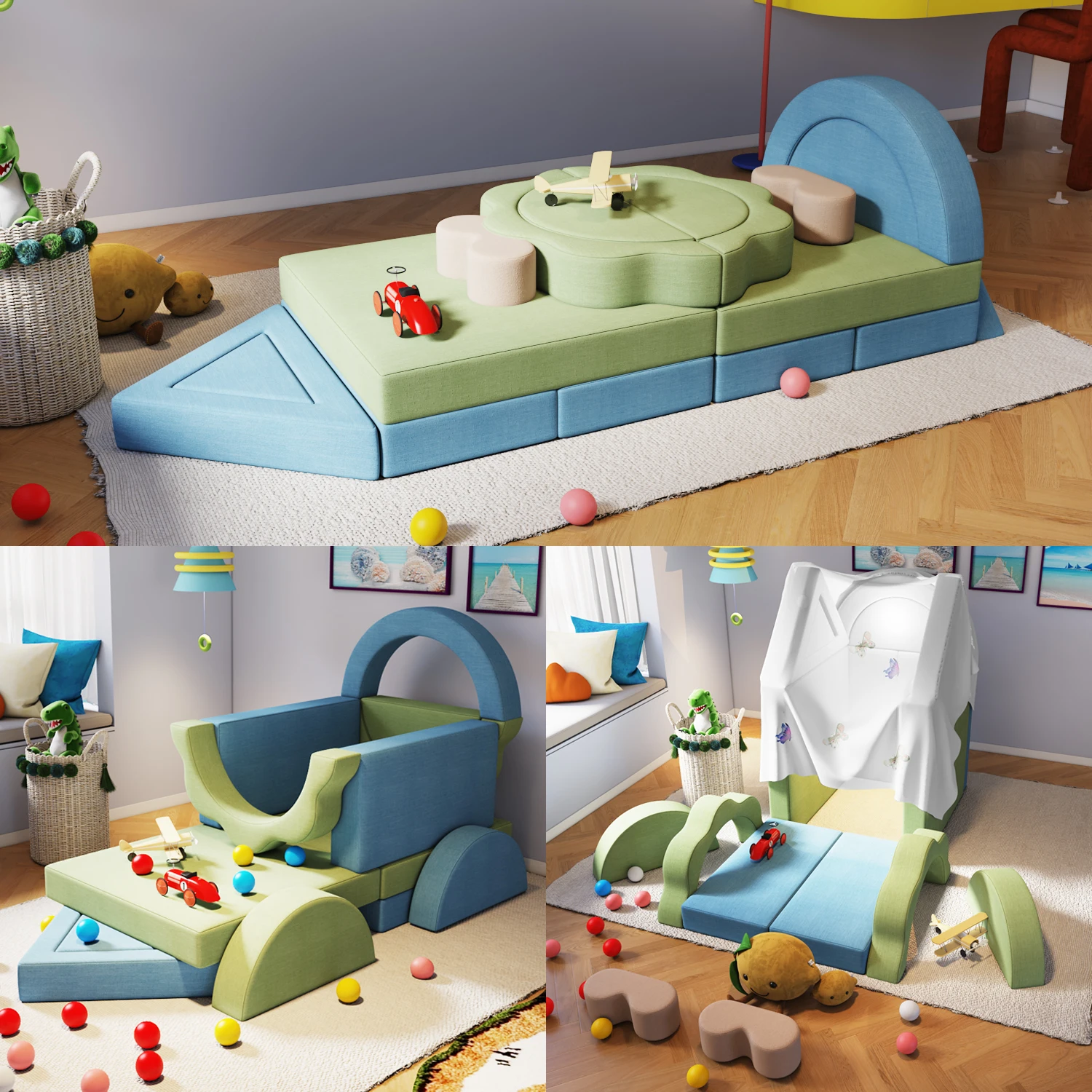 Modern kids playgrounds customization Sectional Sofa 18 PCS Playroom Imaginative Furniture Play Couch kids Sofa For living room