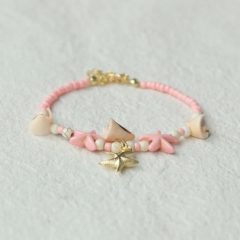 Summer Beach Bohemian Jewelry Starfish Shell Gravel Beaded Bracelet for Travel Souvenir Gifts