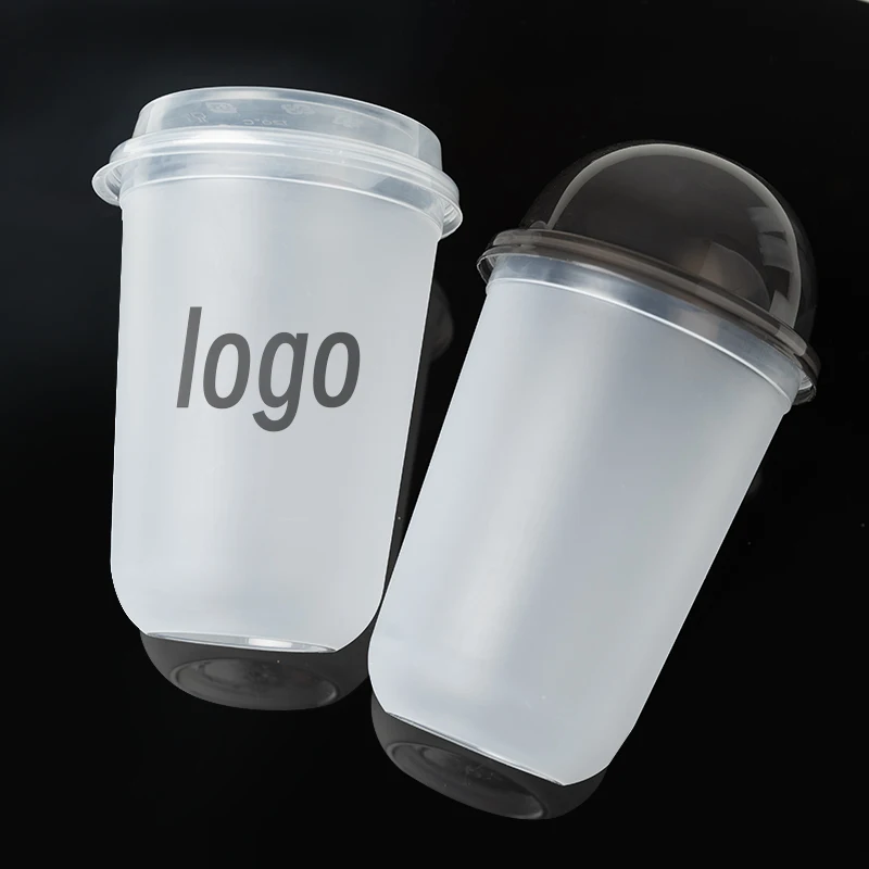 Custom Wholesale PP Plastic Cups With Lids Disposable Cups With Straw  For Cold Drinks