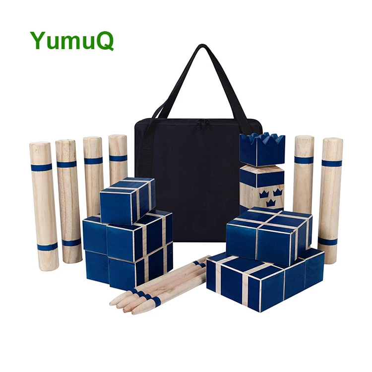 YumuQ Colorful Large Indoor The King Kubb Viking Chess Lawn Throwing Game Skittles Set With Tote Bag
