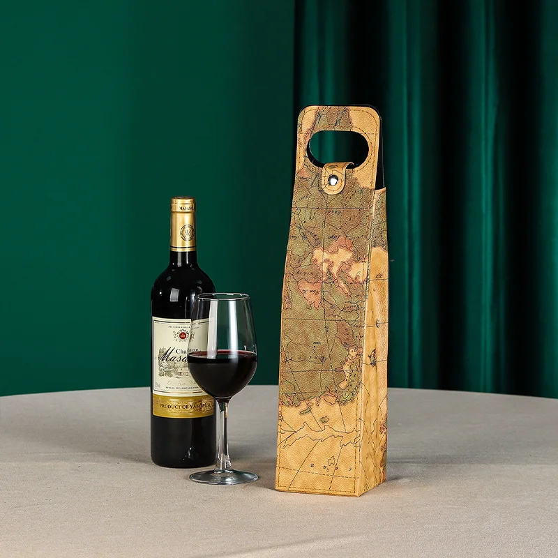 Wholesale Custom PU Leather Foldable Reusable Single or Double Red Wine Leather Bags Wine Gift Bags for Packaging Wine Bottles