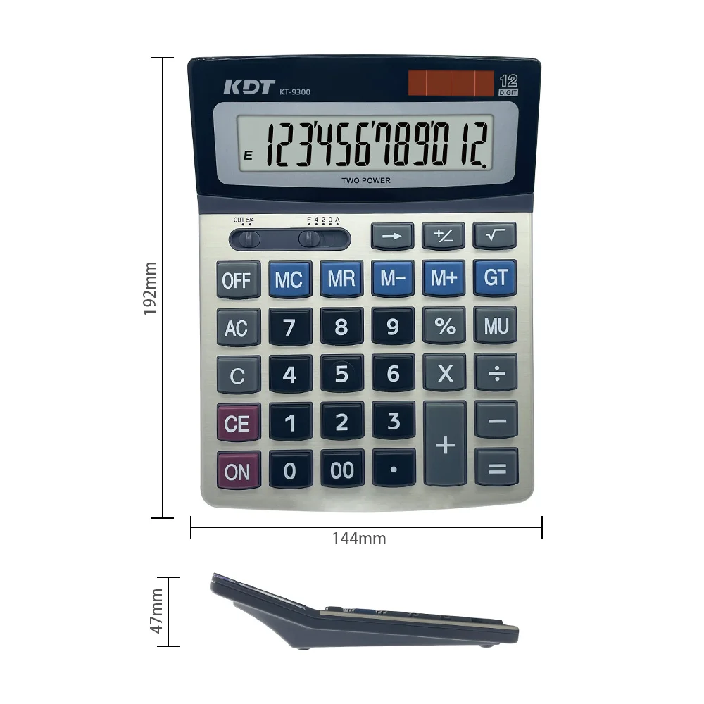 KT-9300 12 Digit Dual Power Desk Real Solar Energy Cheap Two Power Desktop Office Calculator Factory Supply Original Black
