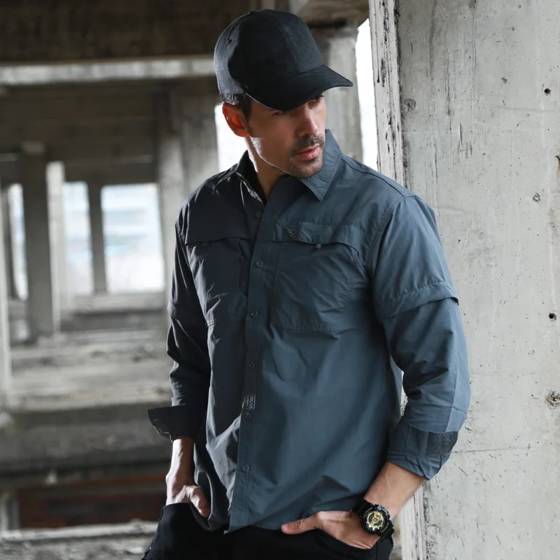 Green Outdoor Sports Removable Long Sleeve Short Sleeve Shirt Camo Quick Dry Clothes