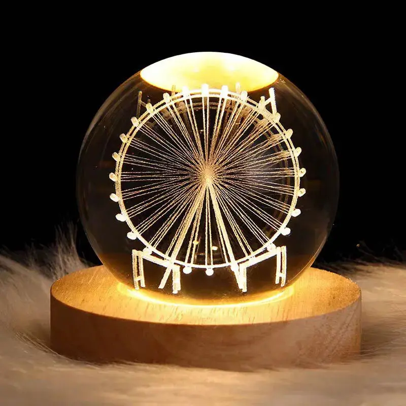 3d Art Crystal Ball Night Lamp Luminous Crystal Ball Decoration Led Night Lights Desktop Home Decor