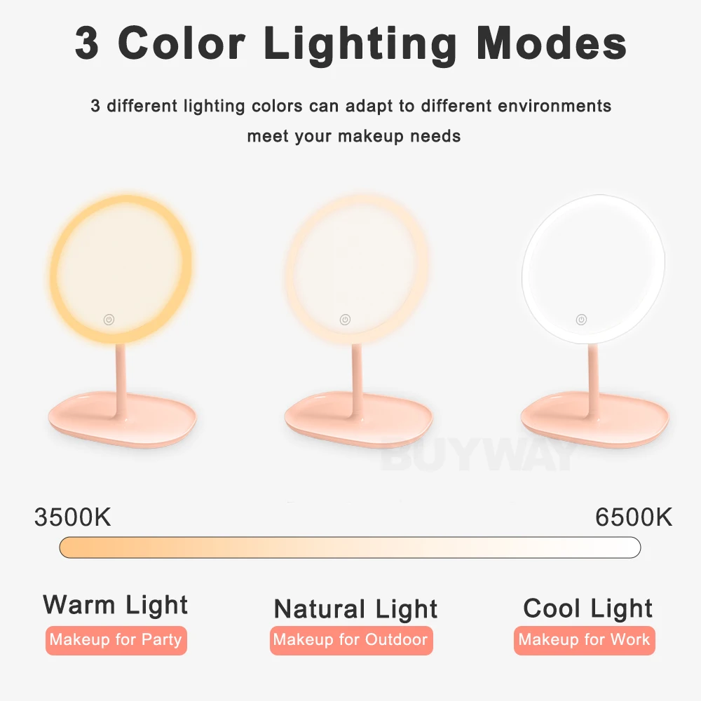 Wholesale Flexible Portable Cosmetic Tabletop Lighting 5x Magnifying Mirror Led Espejo De Bolsillo Makeup Mirror With Led Lights