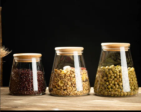 Household glass bottle storage, sealed jar with lid, food grade tea can storage, storage, miscellaneous grain box