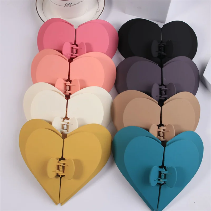 Double Layer Love Heart Hair Claws Hair Accessories Fashion Jewelry Large Candy Color Hairpins Shark Clips For women