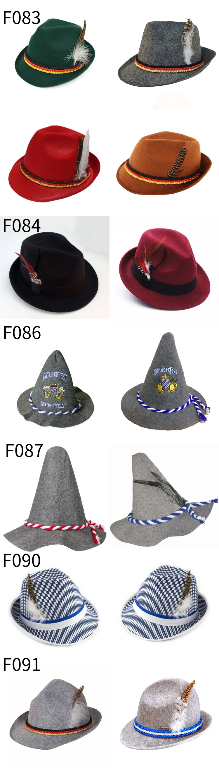 Feather decorative fedora custom wholesale wool felt german oktoberfest hat