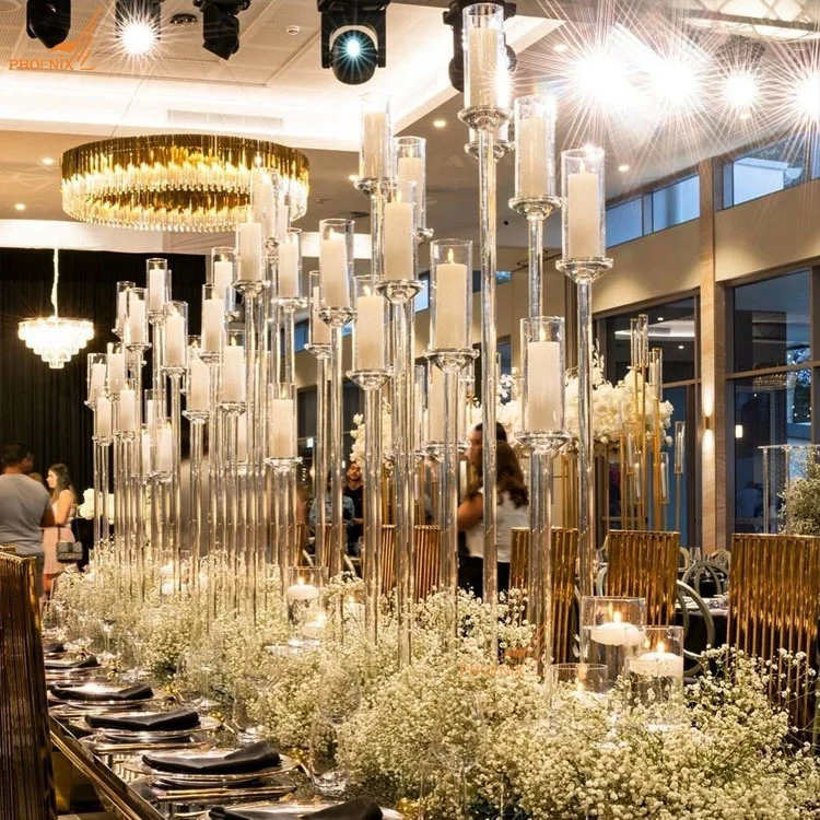Factory Hot Sale 10 Arms Candle Holders Crystal Candelabra Centerpieces Glass For Wedding Decoration