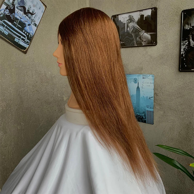 XISHIXIU Mannequin Head 100% Real Human Hair Hairdresser Training Head Manikin Cosmetology Doll Head with stand 18 inches