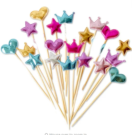 50 pcs/lot lovely heart star crown cake topper for birthday cupcake flag baby shower party wedding decoration supplies