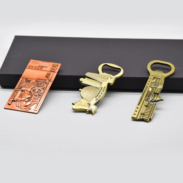 Home decoration promotional gift souvenir antique plating metal 3d fridge magnet with bottle opener
